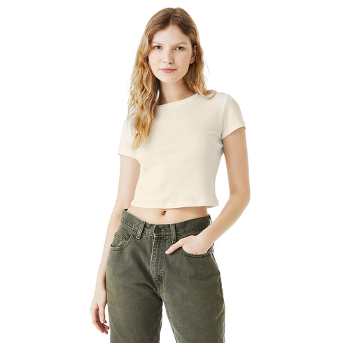 Women's Micro Rib Baby Tee Solid Natural Blend front Model